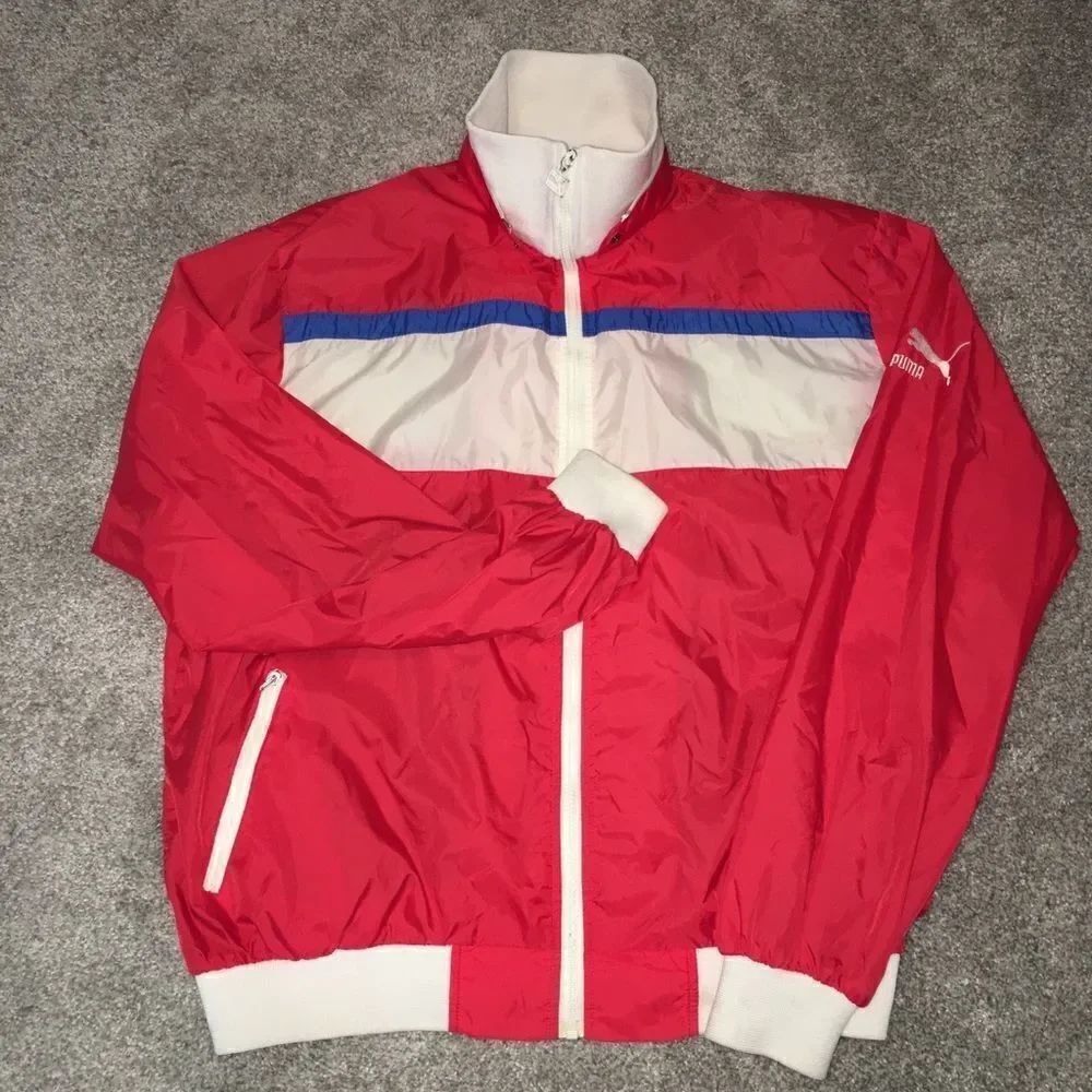 Vintage Green Label puma full zipper mens red white blue nylon track Jacket XL